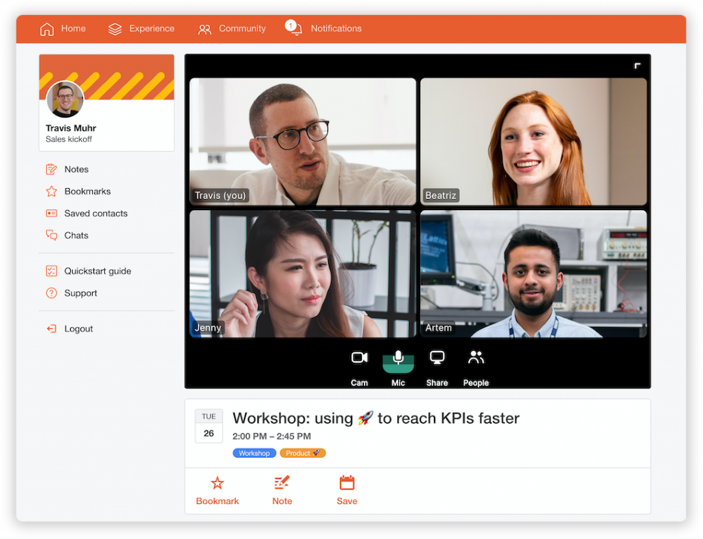 video conference with 4 people in a virtual event
