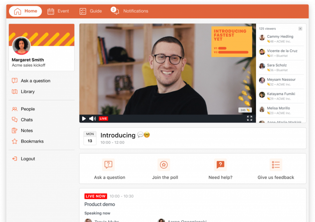 Screenshot of SpotMe virtual conference live session