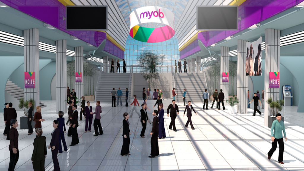 Screenshot of vFairs virtual conference 3D lobby