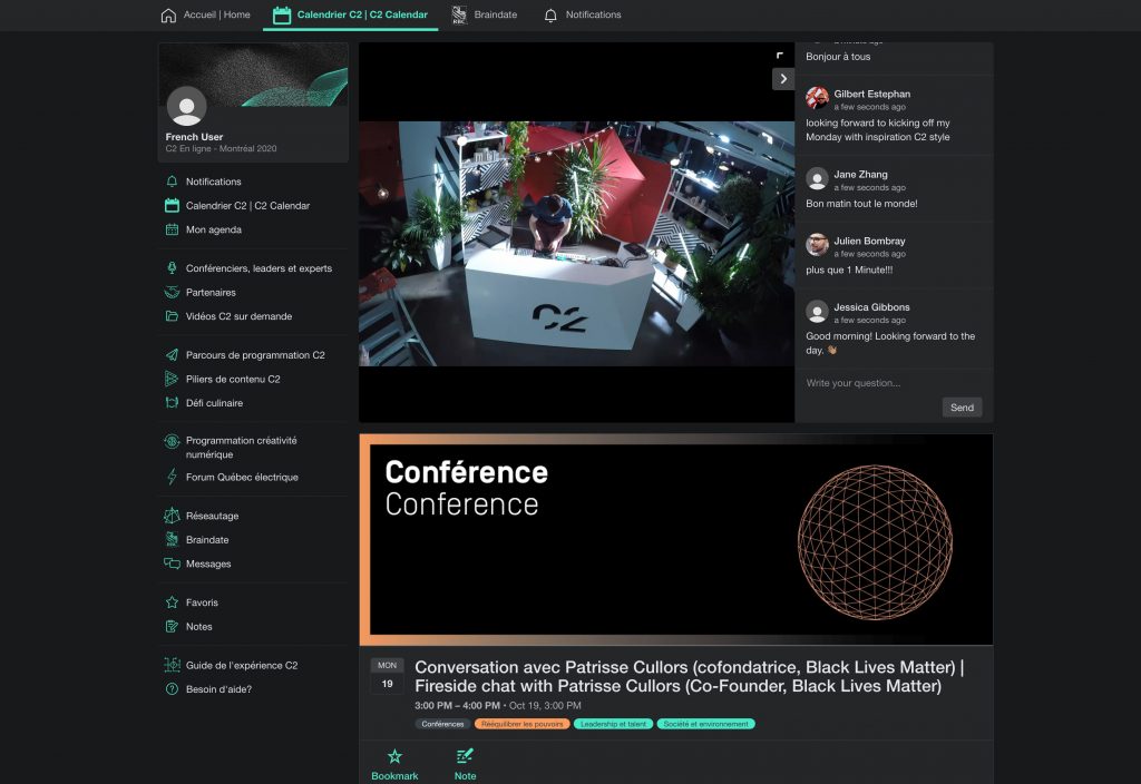 Screenshot of a live stream from C2 Montreal conference and SpotMe