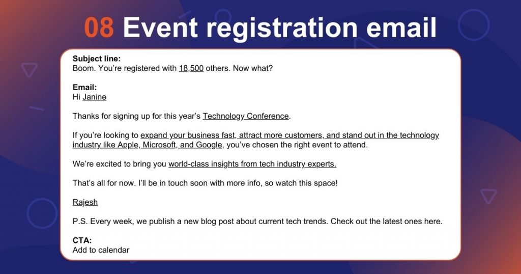 Event registration event email template