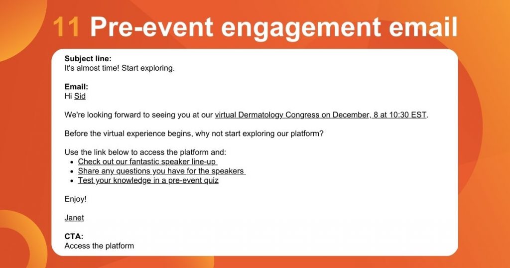 Pre event engagement event email template